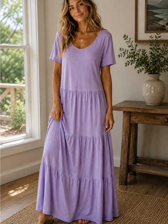 Zenana Outfitters Dresses & Skirts - Zenana Outfitters Lavender Tiered Scoop Neck Maxi Dress